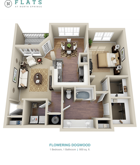 A floor plan of a one bedroom, one bathroom apartment with a total area of 650 sq. ft.